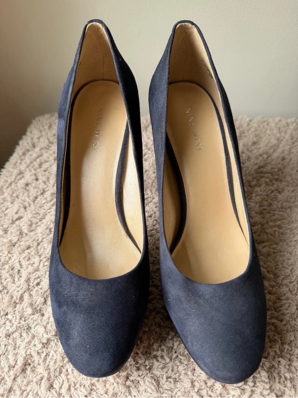 Nine West Navy Suede Platform Pumps with Stiletto Heel